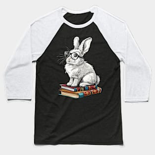 Vintage Nerd Bookish bunny Literary Rabbit Reading Bunny With Glasses Baseball T-Shirt